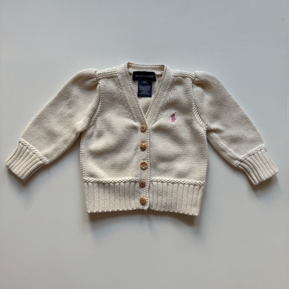 Ralph Lauren Baby Girls Cream Cardigan with Pink Logo